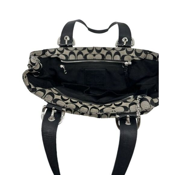 COACH SOHO SIGNATURE TOTE SATCHEL SHOULDER BAG 13117 BLACK WHITE Y2K DESIGNER - Picture 7 of 8